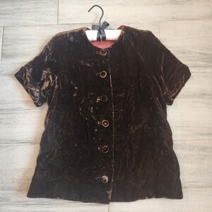 Vintage 60s Miss Magnin 8 jacket women's brown velvet short sleeve chunky button
